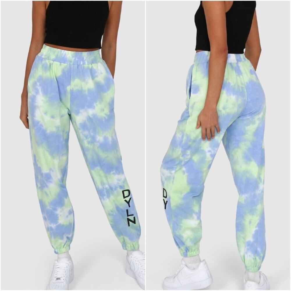 NWT BY.DYLN Green & Blue Sky Tie Dye Hudson Jogger Sweat Pants Size S